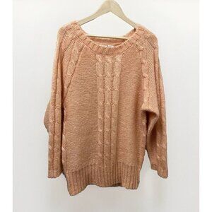 Vtg International Women‎ Cable Sweater M Pastel Peach Mohair Wool Slouchy 90s